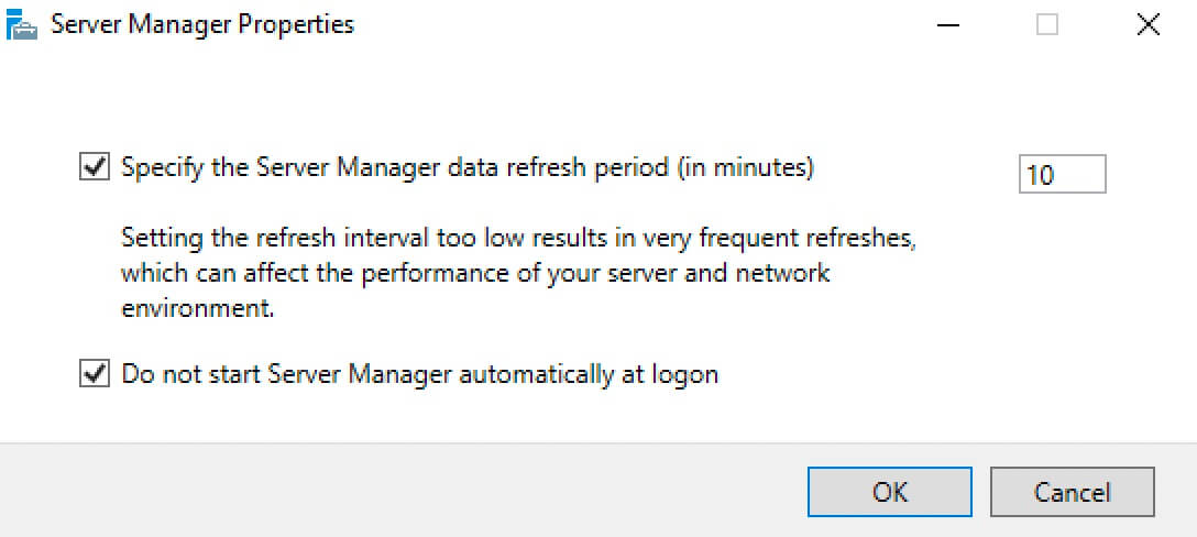 Отключение автозапуска Server Manager в Windows Server 2019