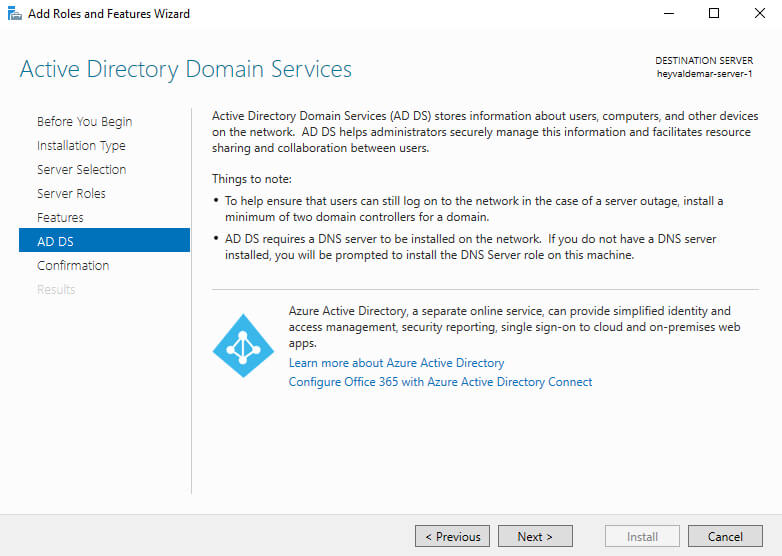 Установка Active Directory Domain Services на Windows Server 2019