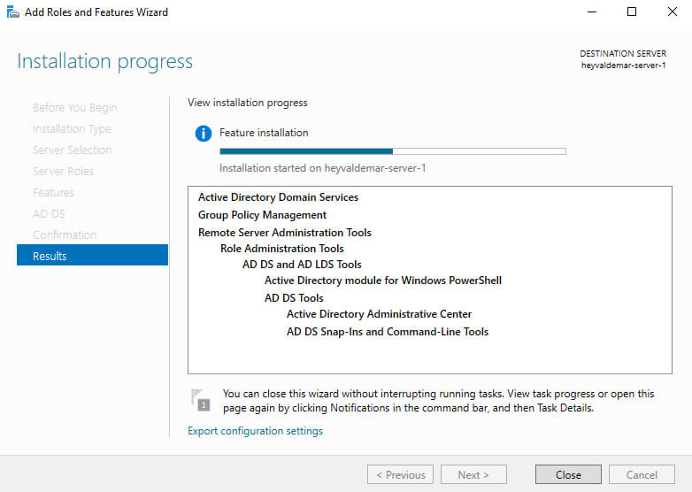 Установка Active Directory Domain Services на Windows Server 2019