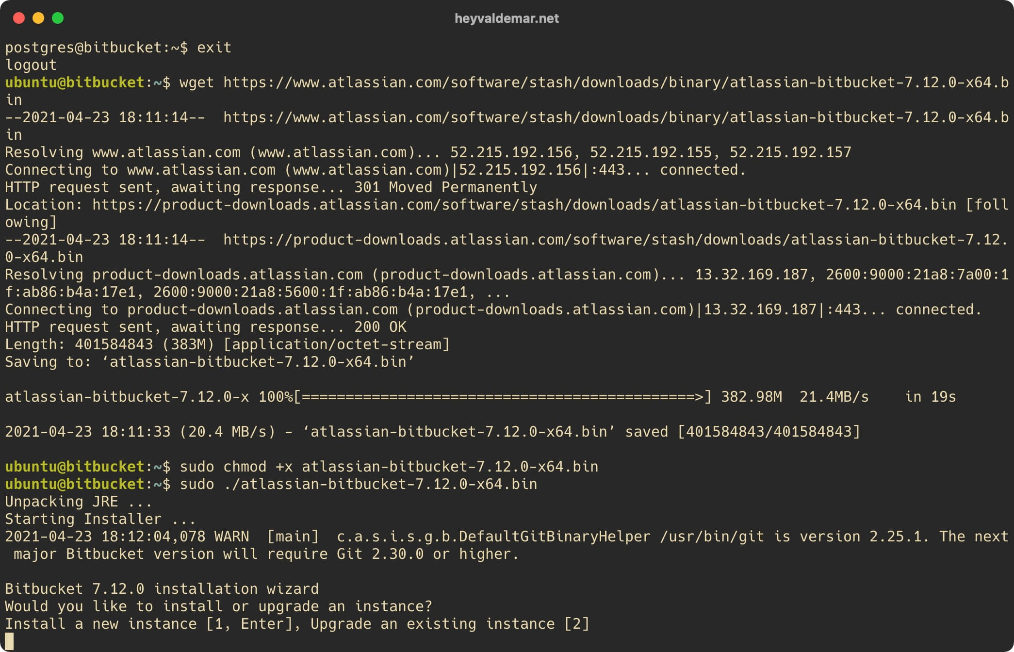 Установка Bitbucket на Ubuntu Server