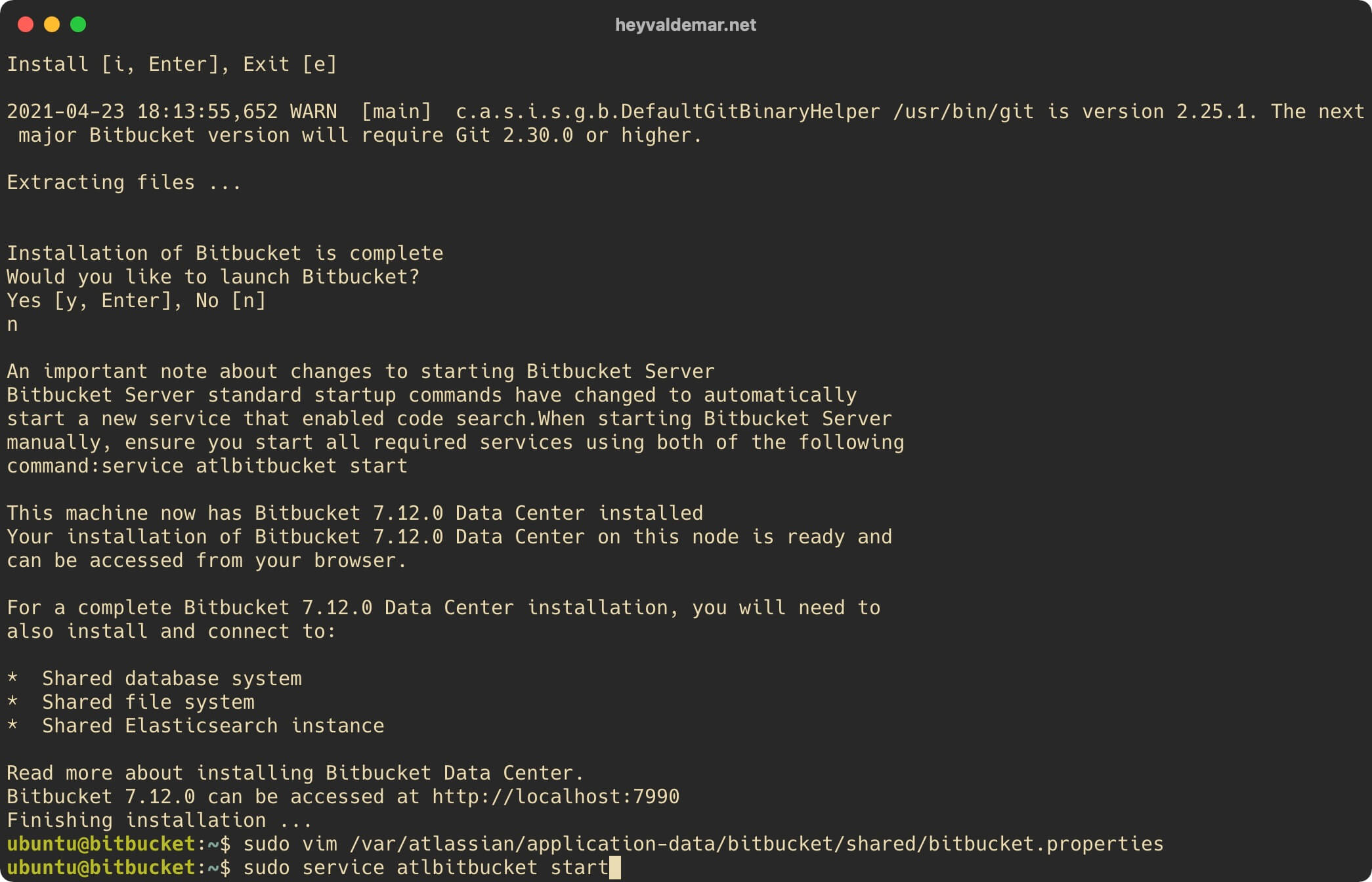 Установка Bitbucket на Ubuntu Server