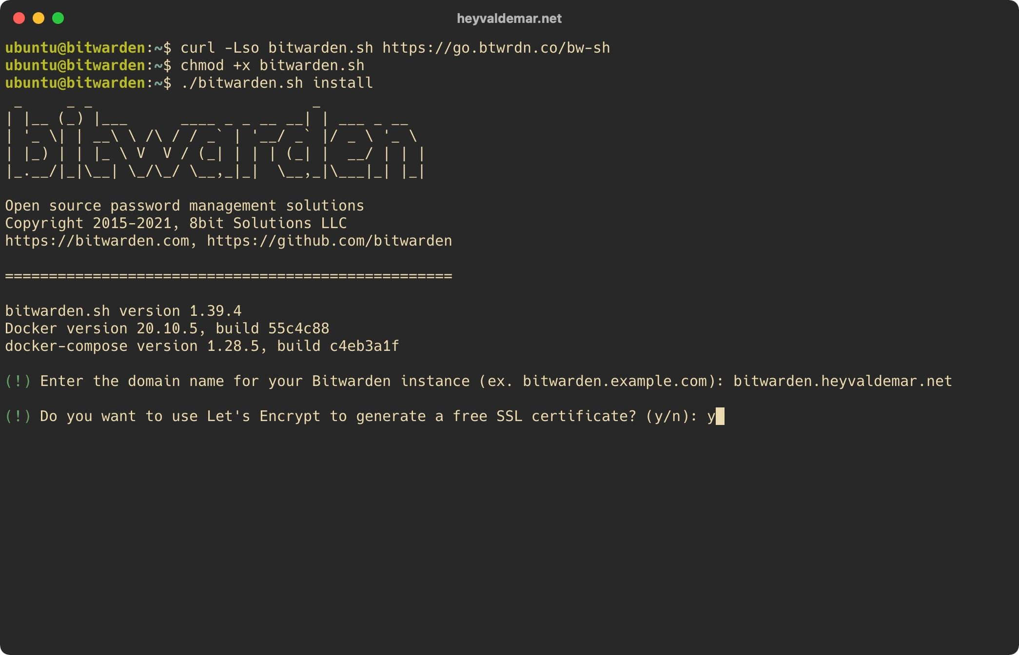 Установка Bitwarden на Ubuntu Server 20.04 LTS