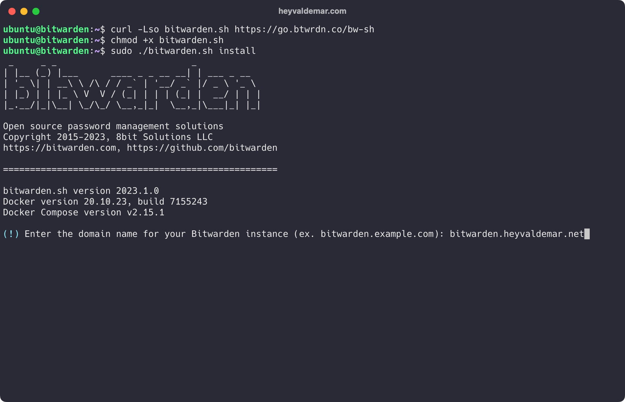 Установка Bitwarden на Ubuntu Server 22.04 LTS