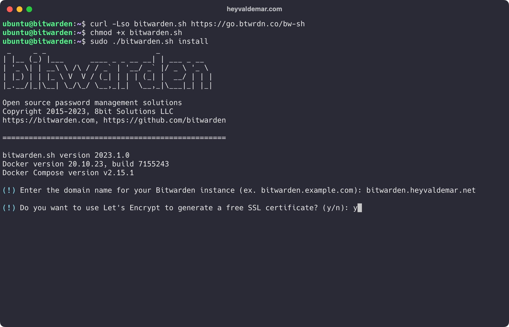 Установка Bitwarden на Ubuntu Server 22.04 LTS