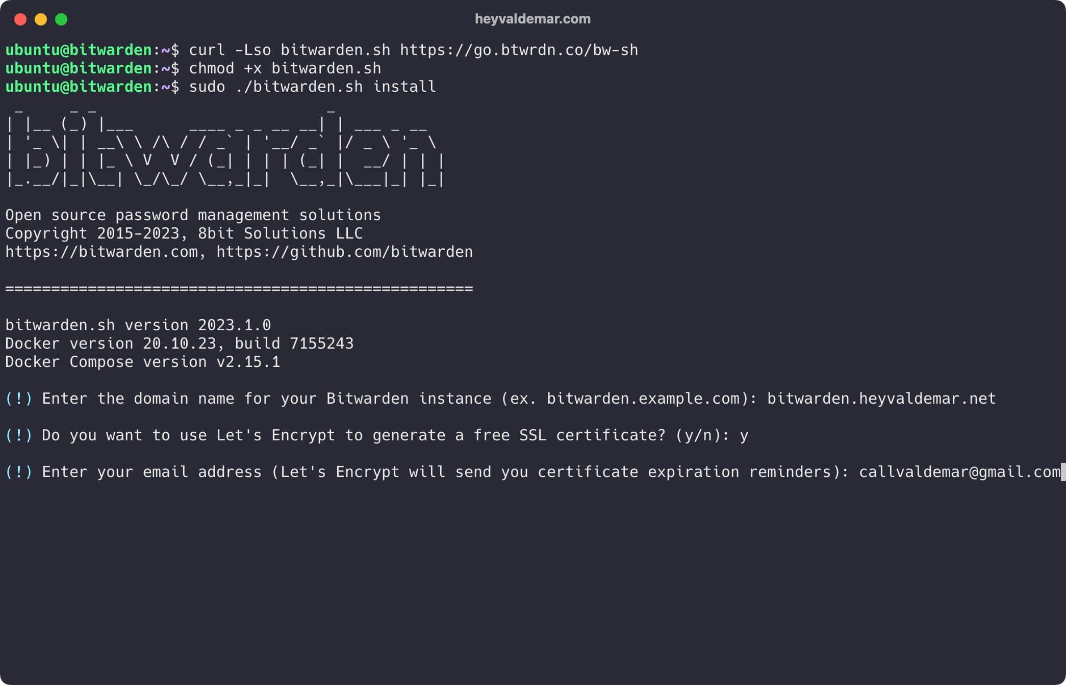 Установка Bitwarden на Ubuntu Server 22.04 LTS