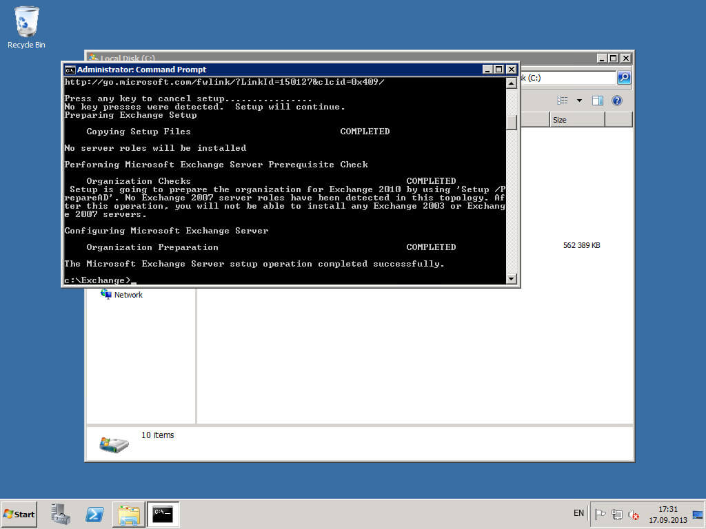 Установка Exchange Server 2010