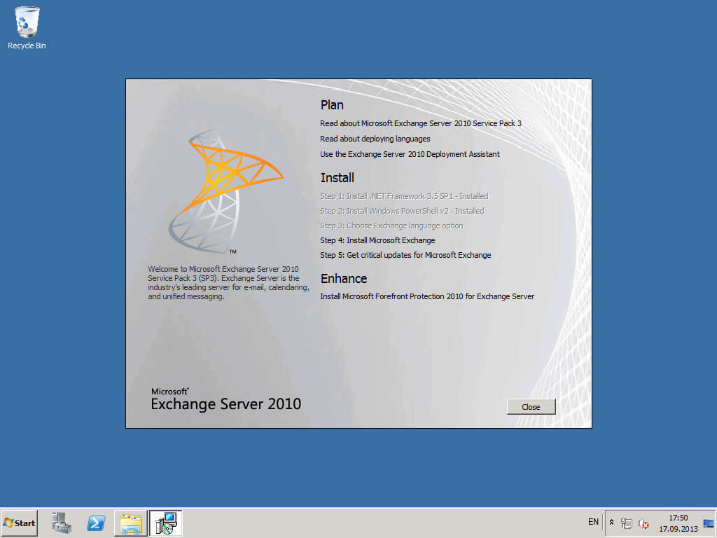 Установка Exchange Server 2010