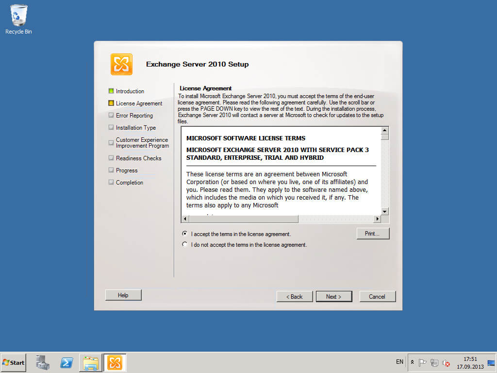 Установка Exchange Server 2010