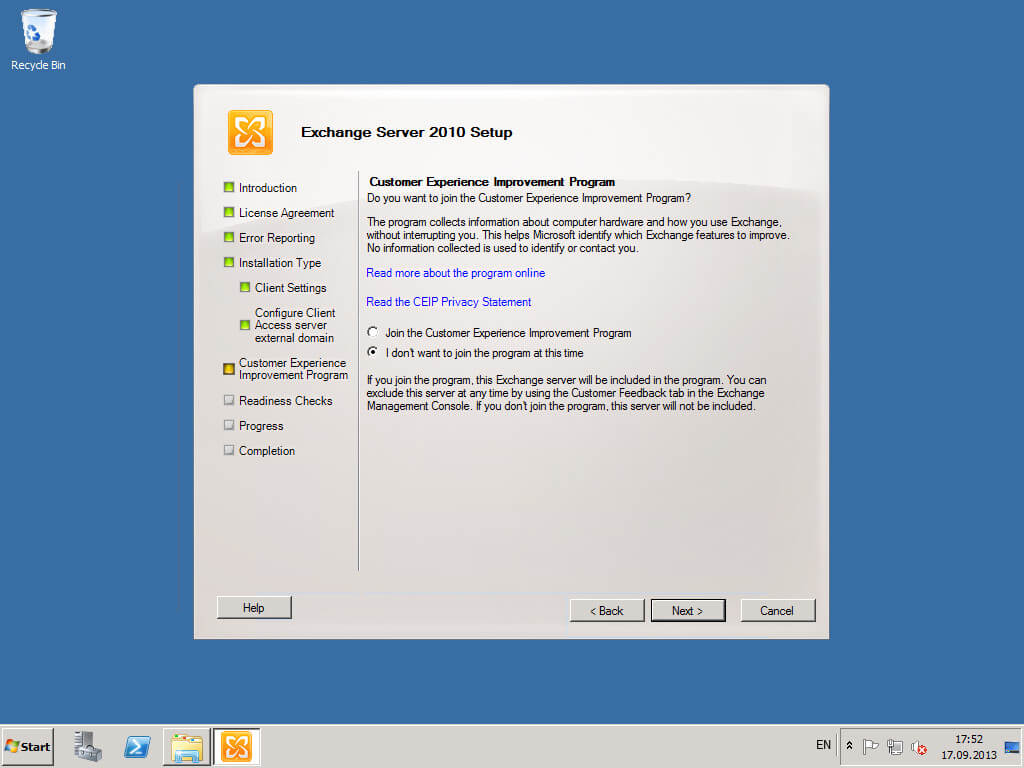 Установка Exchange Server 2010