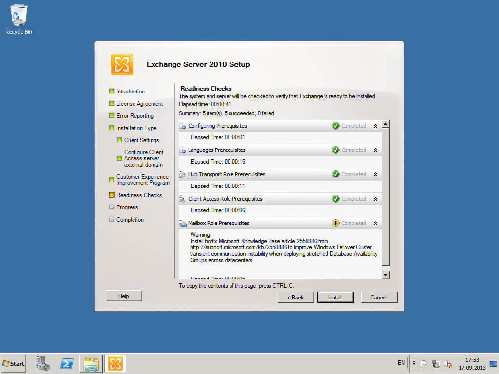 Установка Exchange Server 2010