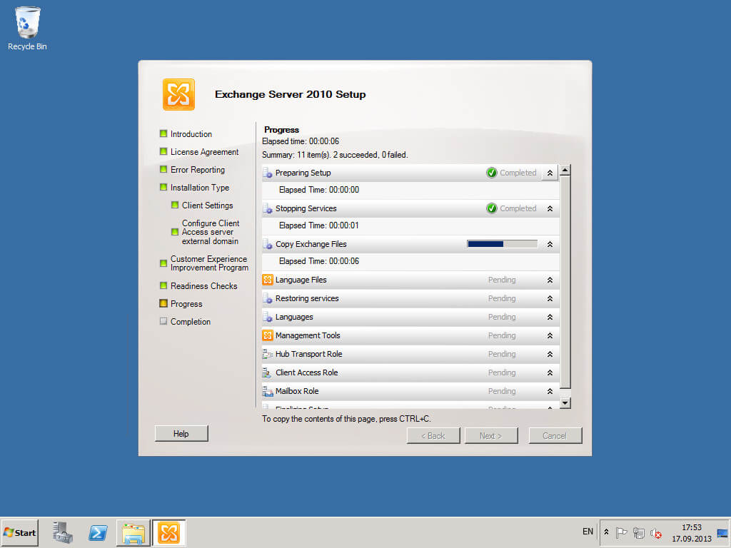 Установка Exchange Server 2010