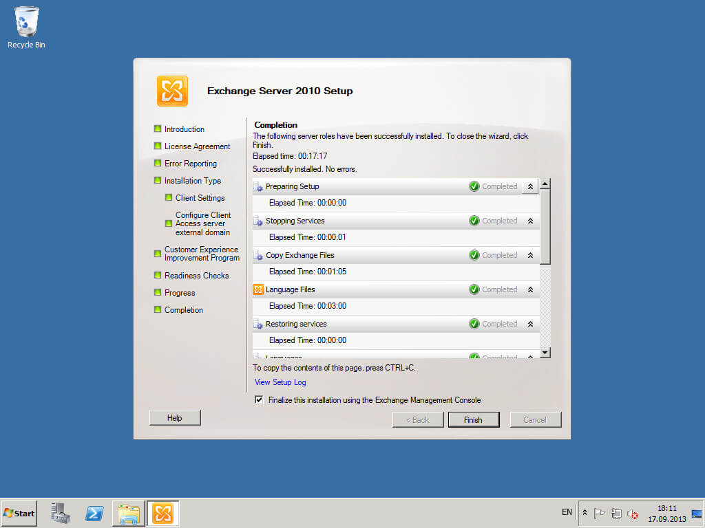 Установка Exchange Server 2010