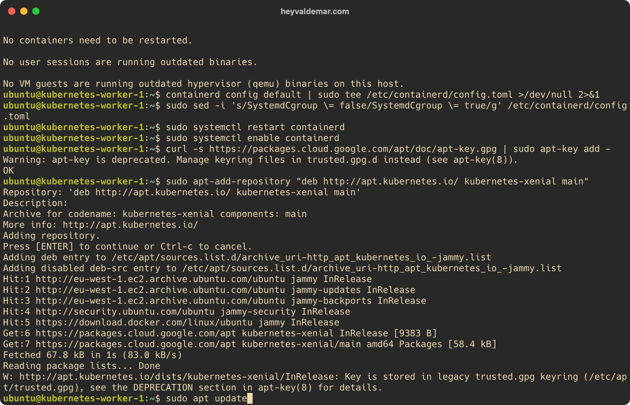 Установка Kubernetes на Ubuntu Server 22.04 LTS