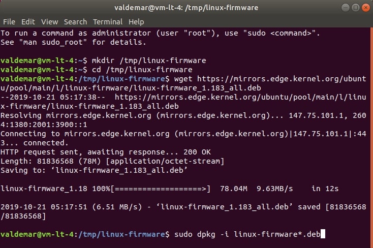 Установка прошивки для драйверов ядра на Ubuntu