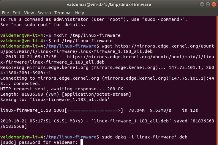 Установка прошивки для драйверов ядра на Ubuntu