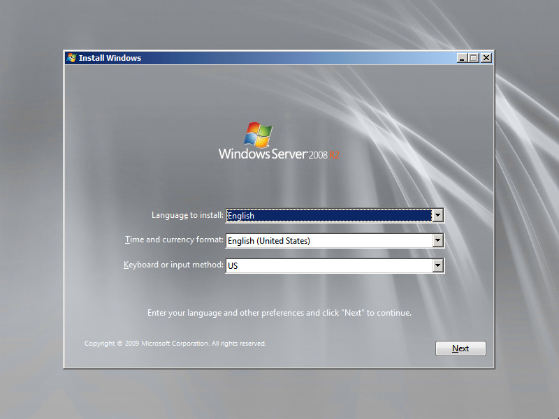 Установка Windows Server 2008 R2