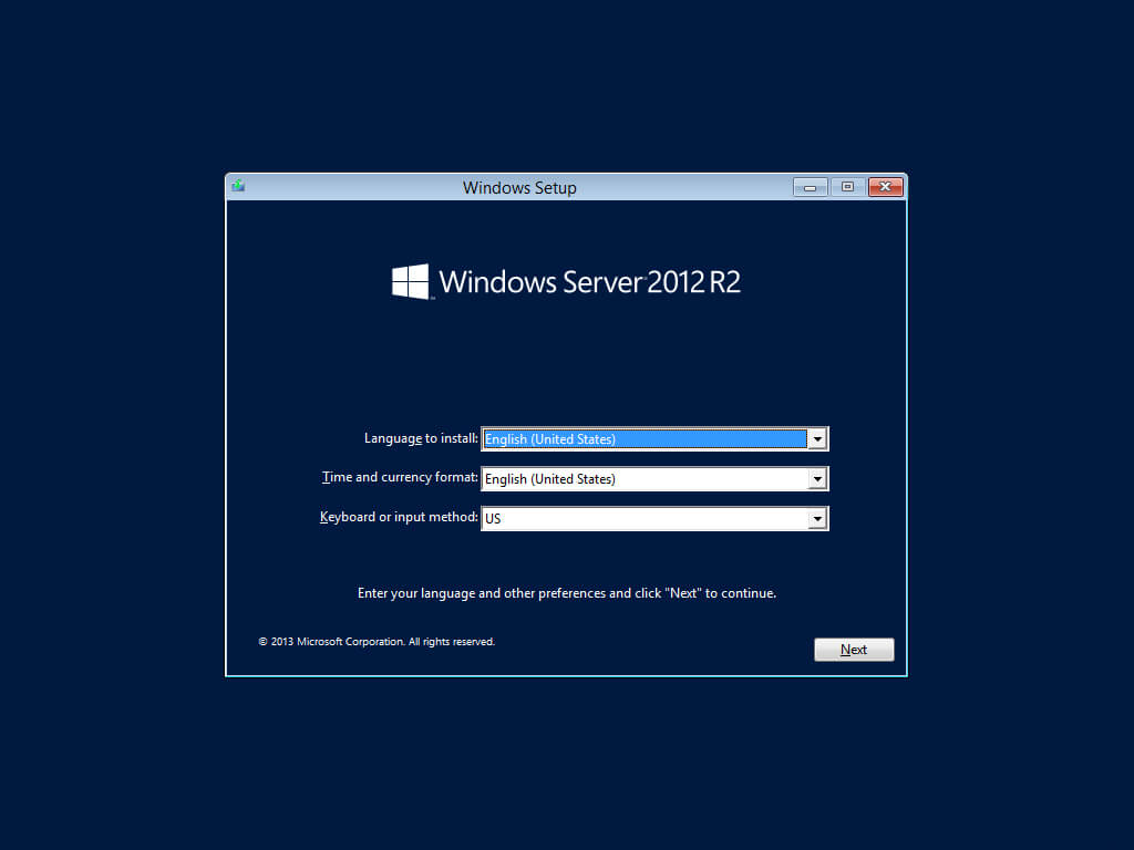 Установка Windows Server 2012 R2