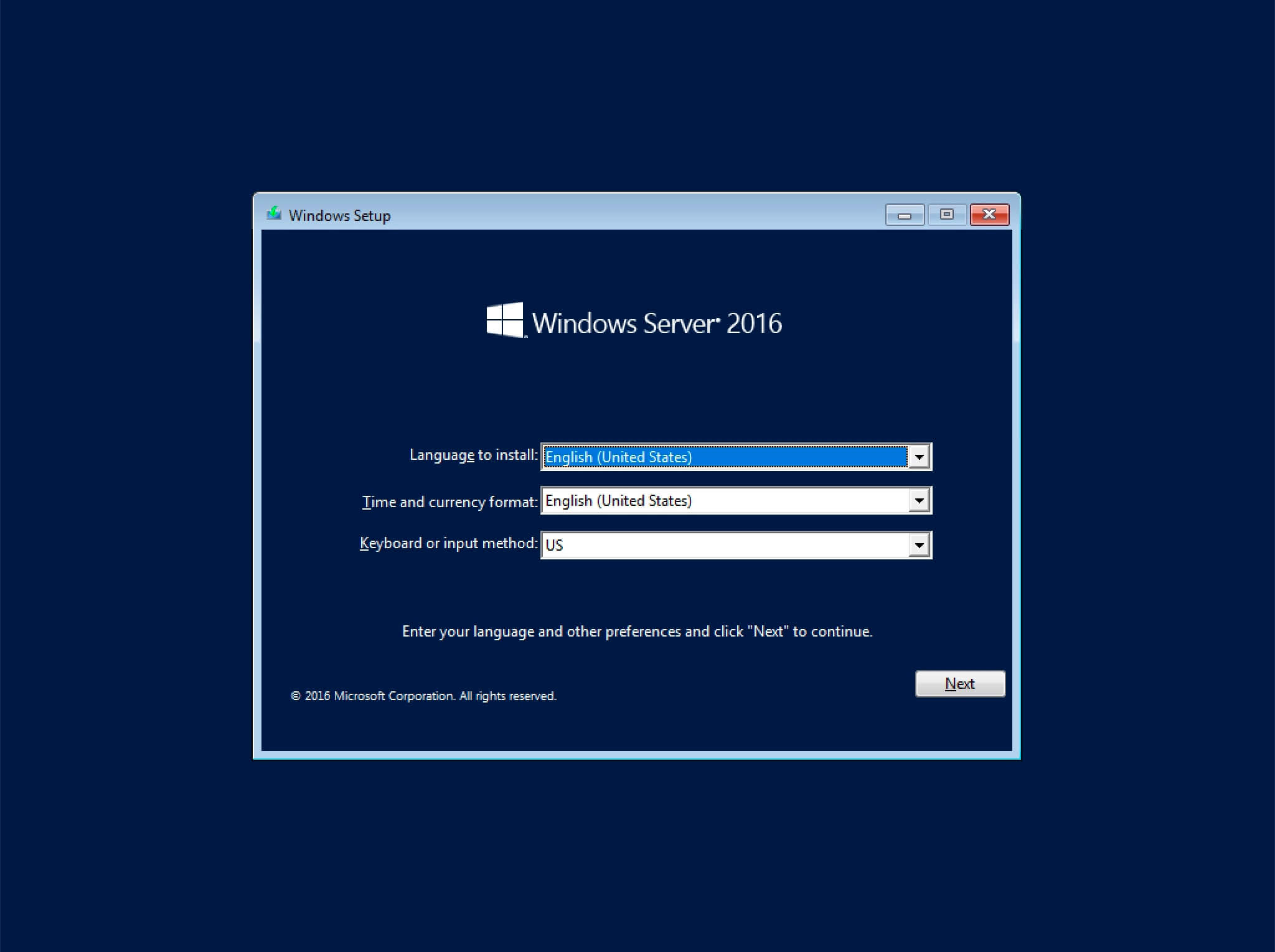 Установка Windows Server 2016