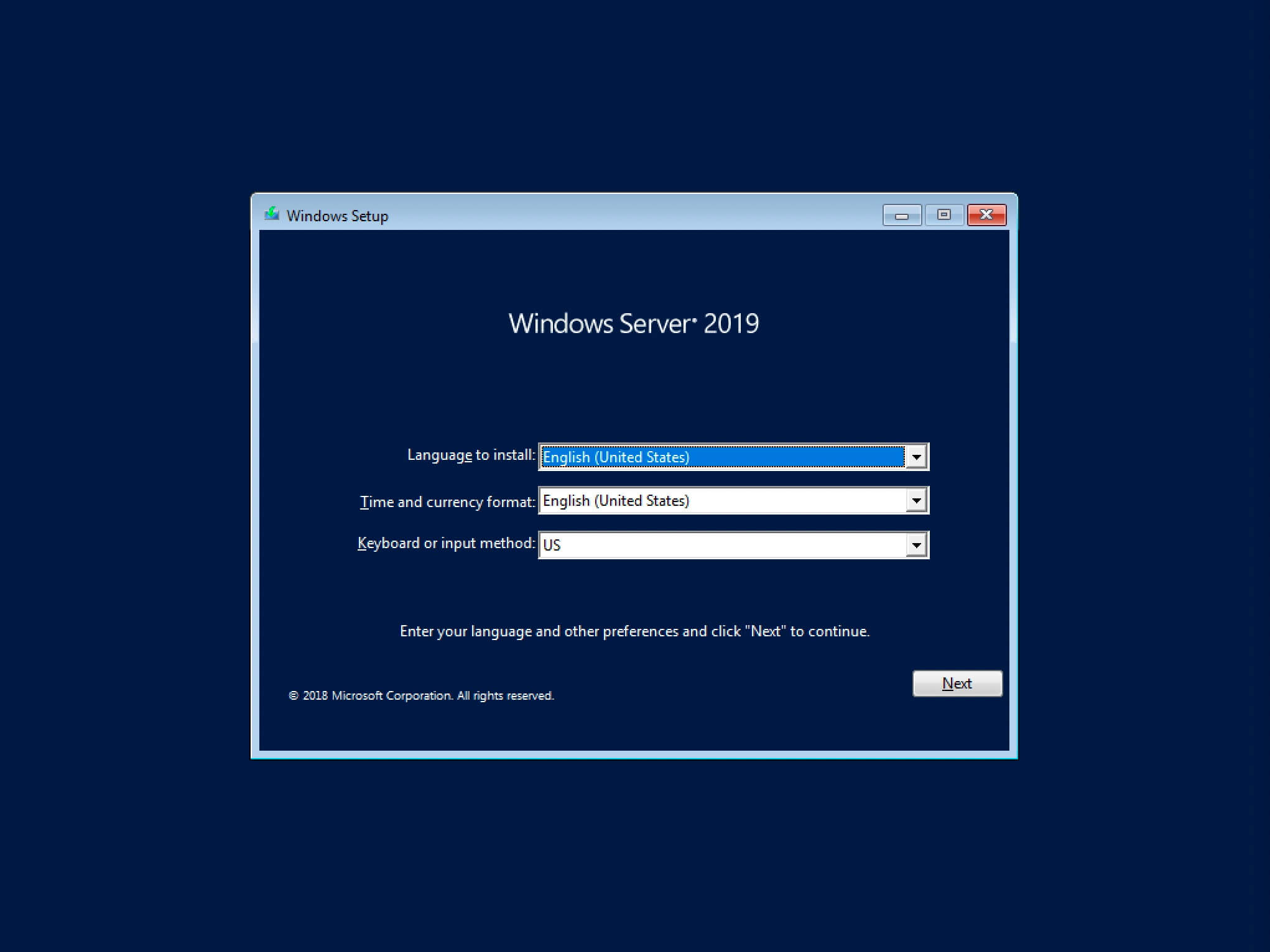 Установка Windows Server 2019 Server Core