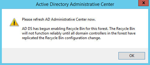 Включение корзины Active Directory в Windows Server 2012 R2