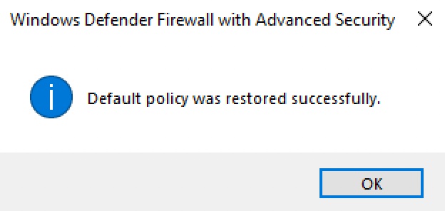 Восстановление настроек по умолчанию в Windows Firewall